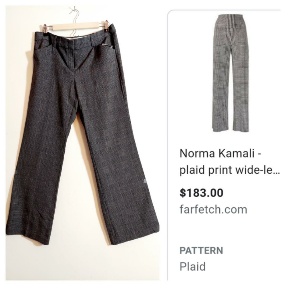 Norma Kamali checked plaid wide straight leg Business Casual Size 12